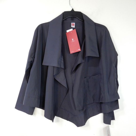 IC COLLECTION Layering Asymmetrical Crop Jacket XS Charcoal Grey 3/4 Sleeve NEW - Picture 6 of 7